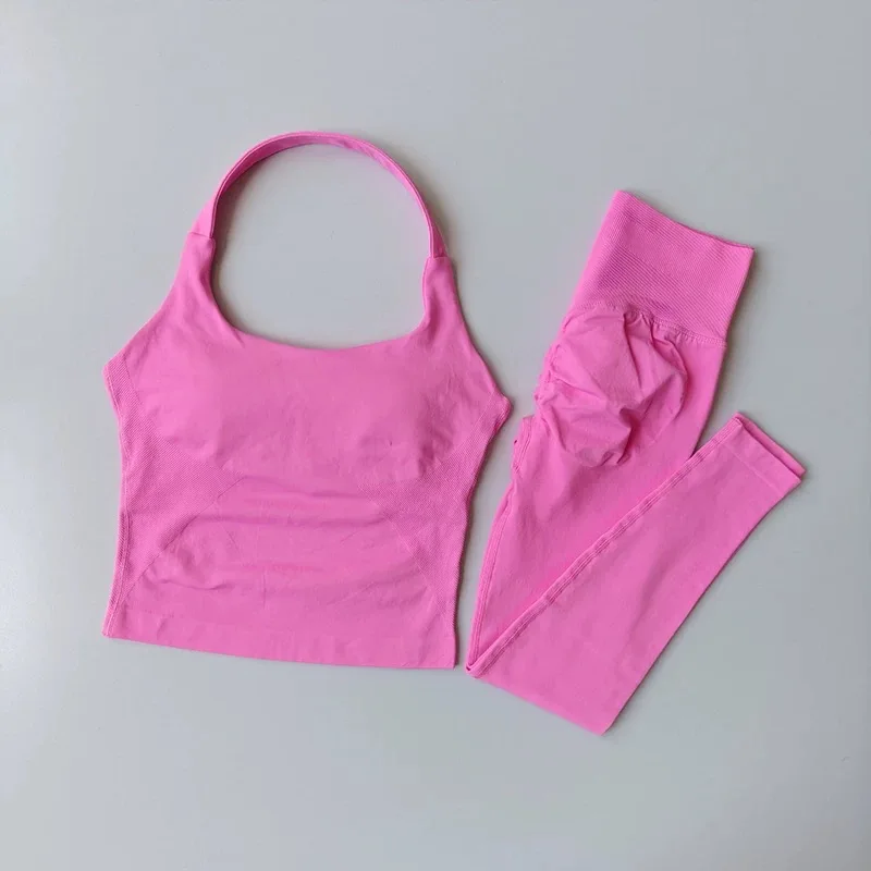 Halter Top Yoga Fitness Workout Set Women's Professional Training Pilates Peach Hip-Lifting Pants Sportswear