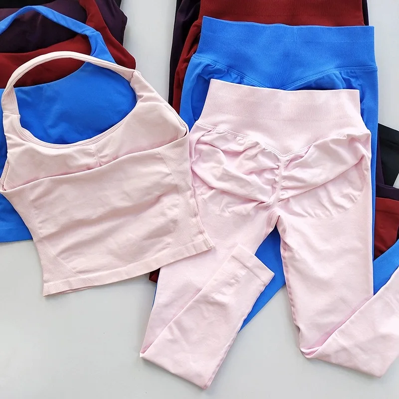 Halter Top Yoga Fitness Workout Set Women's Professional Training Pilates Peach Hip-Lifting Pants Sportswear