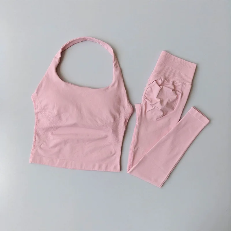 Halter Top Yoga Fitness Workout Set Women's Professional Training Pilates Peach Hip-Lifting Pants Sportswear