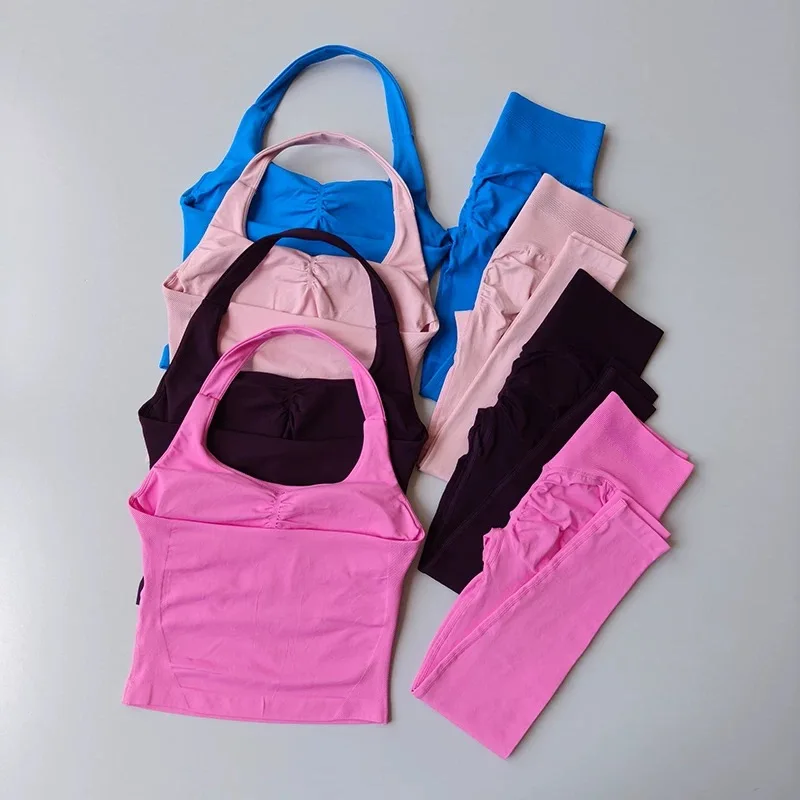 Halter Top Yoga Fitness Workout Set Women's Professional Training Pilates Peach Hip-Lifting Pants Sportswear