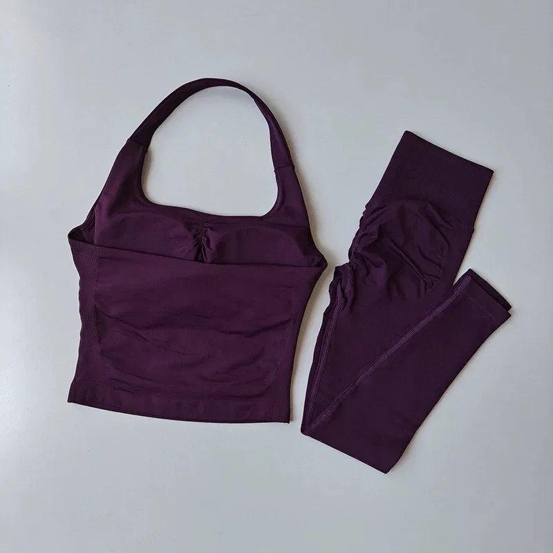 Halter Top Yoga Fitness Workout Set Women's Professional Training Pilates Peach Hip-Lifting Pants Sportswear