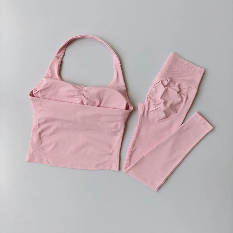 Halter Top Yoga Fitness Workout Set Women's Professional Training Pilates Peach Hip-Lifting Pants Sportswear