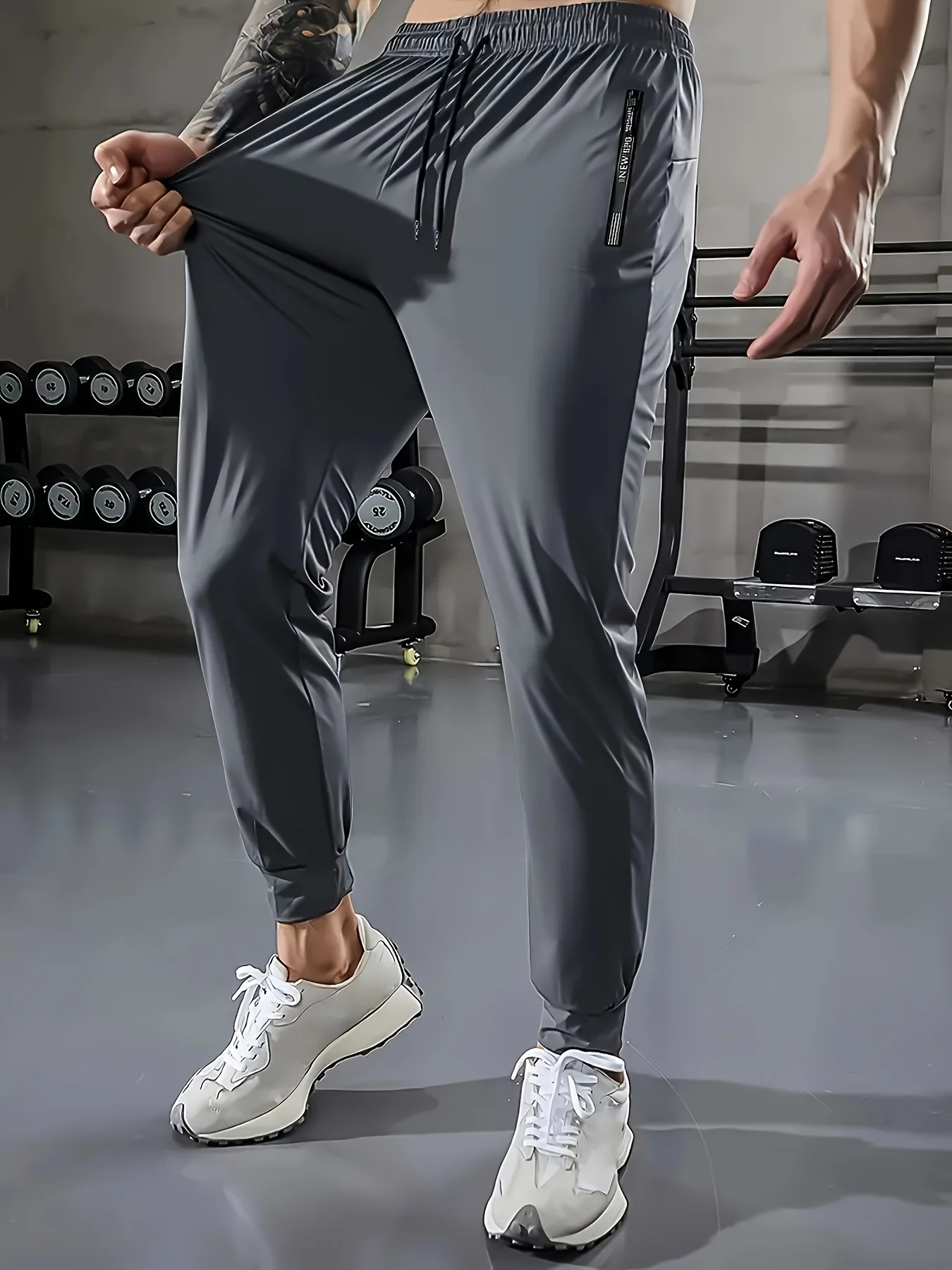 Summer Clothes Football Men's Ice Silk High Elastic Breathable Trousers With Drawstring Zipper Pockets Casual Sports Trousers