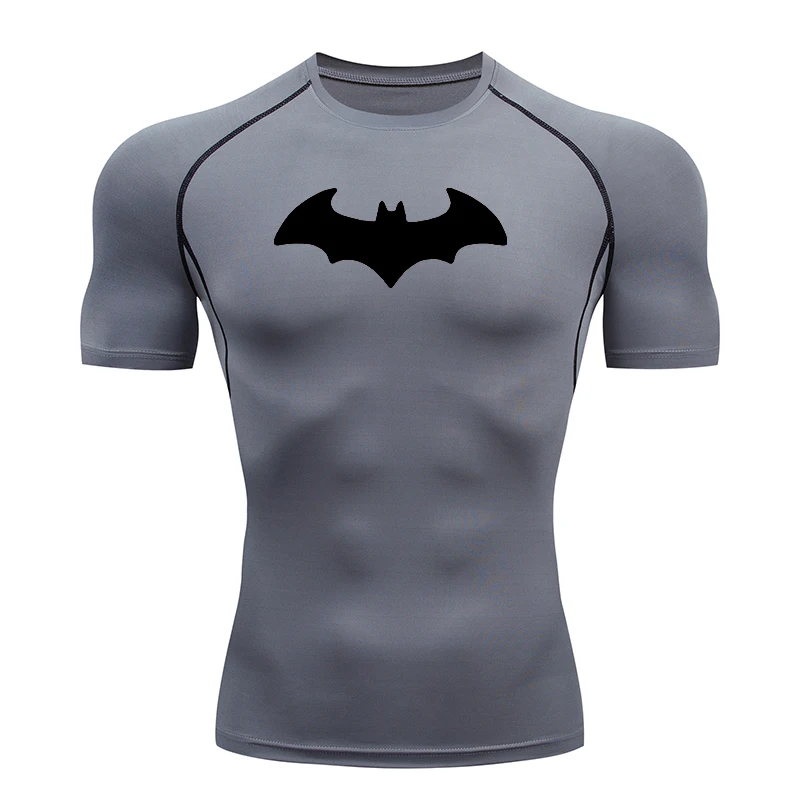 Bat Printed Men's Tight T-Shirt Running Compression T Shirt Gym Fitness Jogging Short Sleeve Male Casual Shirt Tops