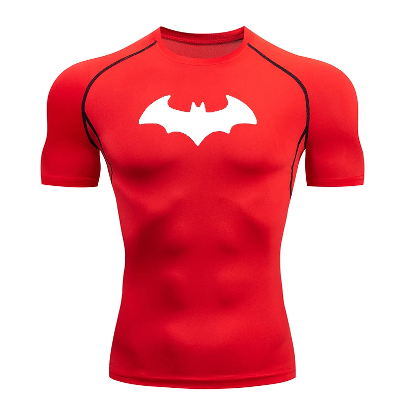 Bat Printed Men's Tight T-Shirt Running Compression T Shirt Gym Fitness Jogging Short Sleeve Male Casual Shirt Tops