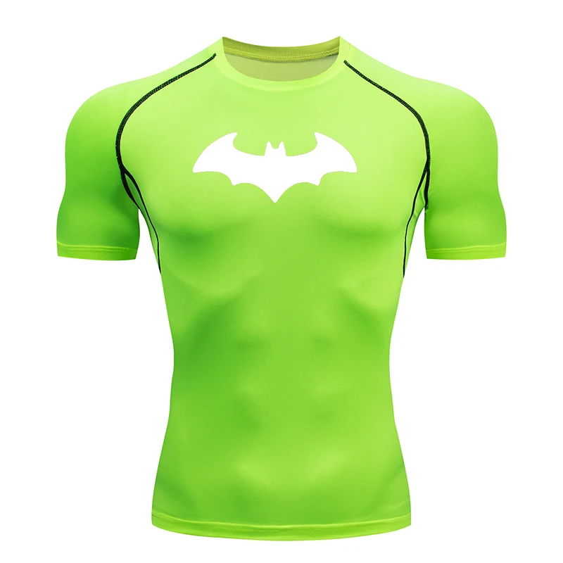 Bat Printed Men's Tight T-Shirt Running Compression T Shirt Gym Fitness Jogging Short Sleeve Male Casual Shirt Tops