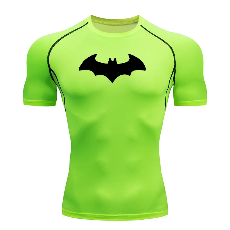Bat Printed Men's Tight T-Shirt Running Compression T Shirt Gym Fitness Jogging Short Sleeve Male Casual Shirt Tops