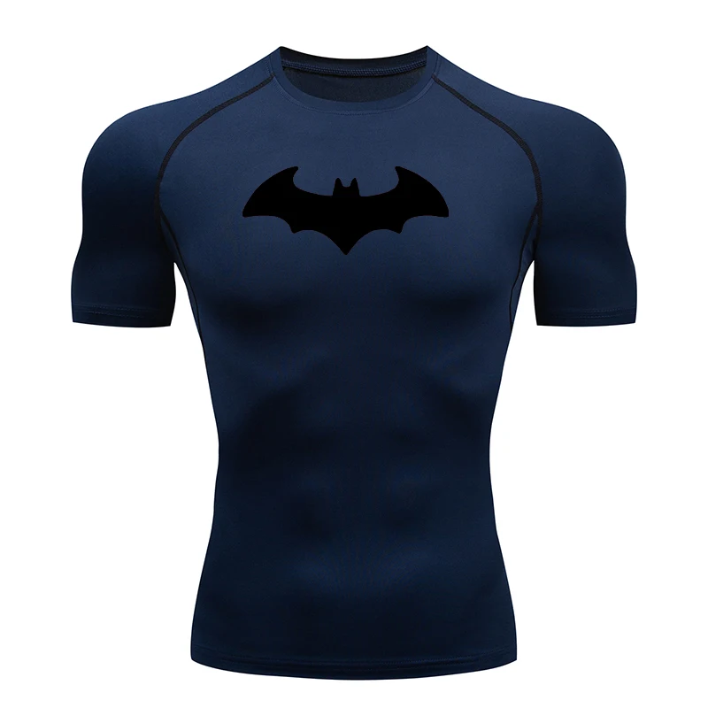 Bat Printed Men's Tight T-Shirt Running Compression T Shirt Gym Fitness Jogging Short Sleeve Male Casual Shirt Tops