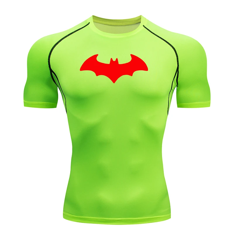 Bat Printed Men's Tight T-Shirt Running Compression T Shirt Gym Fitness Jogging Short Sleeve Male Casual Shirt Tops