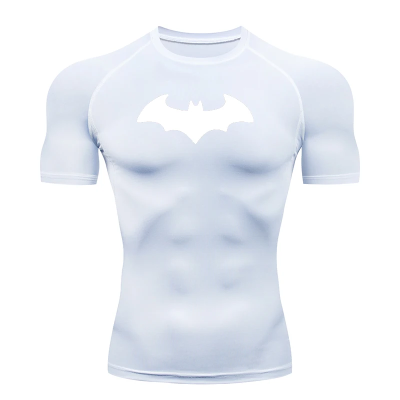 Bat Printed Men's Tight T-Shirt Running Compression T Shirt Gym Fitness Jogging Short Sleeve Male Casual Shirt Tops