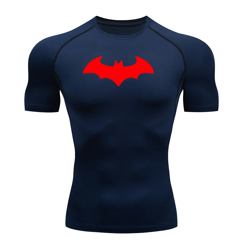 Bat Printed Men's Tight T-Shirt Running Compression T Shirt Gym Fitness Jogging Short Sleeve Male Casual Shirt Tops