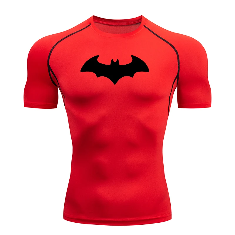 Bat Printed Men's Tight T-Shirt Running Compression T Shirt Gym Fitness Jogging Short Sleeve Male Casual Shirt Tops