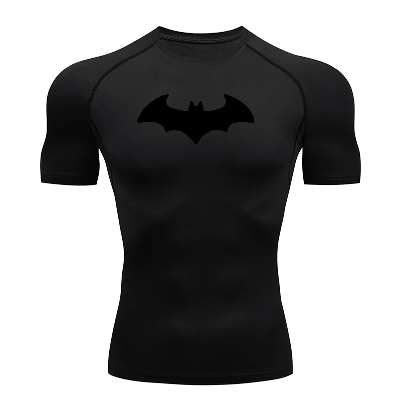 Bat Printed Men's Tight T-Shirt Running Compression T Shirt Gym Fitness Jogging Short Sleeve Male Casual Shirt Tops