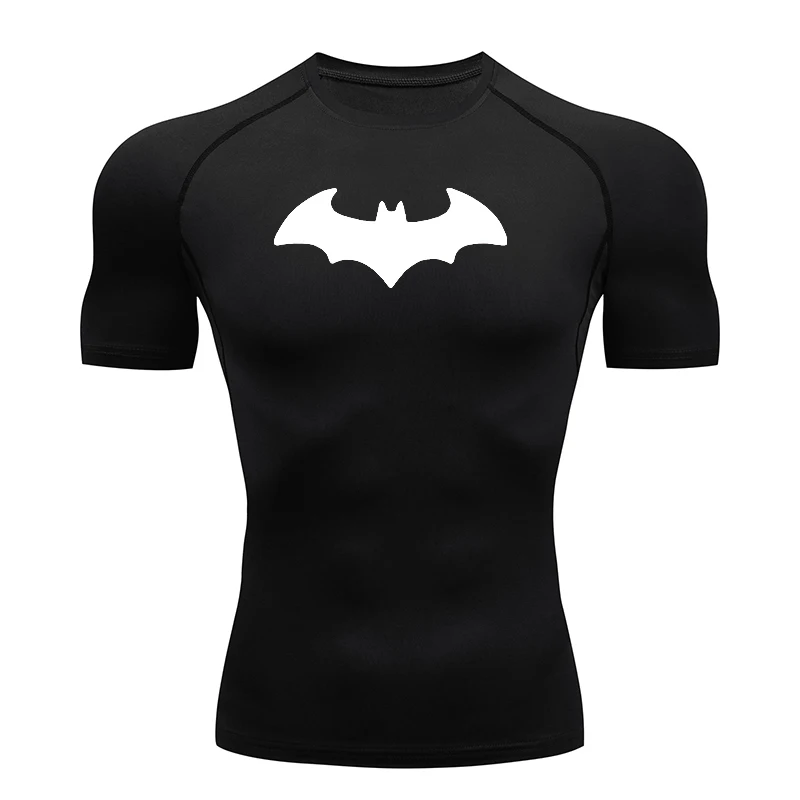 Bat Printed Men's Tight T-Shirt Running Compression T Shirt Gym Fitness Jogging Short Sleeve Male Casual Shirt Tops