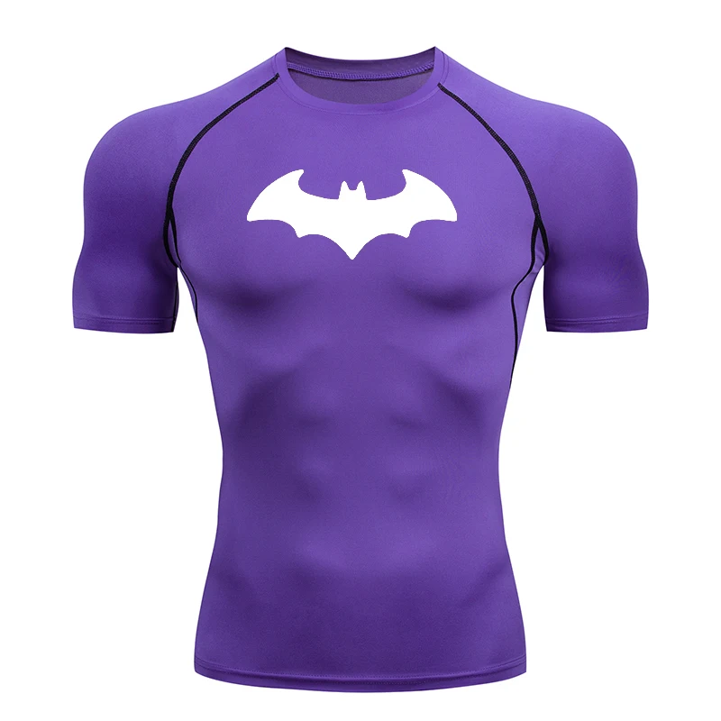 Bat Printed Men's Tight T-Shirt Running Compression T Shirt Gym Fitness Jogging Short Sleeve Male Casual Shirt Tops