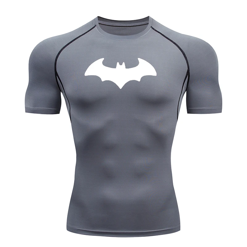 Bat Printed Men's Tight T-Shirt Running Compression T Shirt Gym Fitness Jogging Short Sleeve Male Casual Shirt Tops