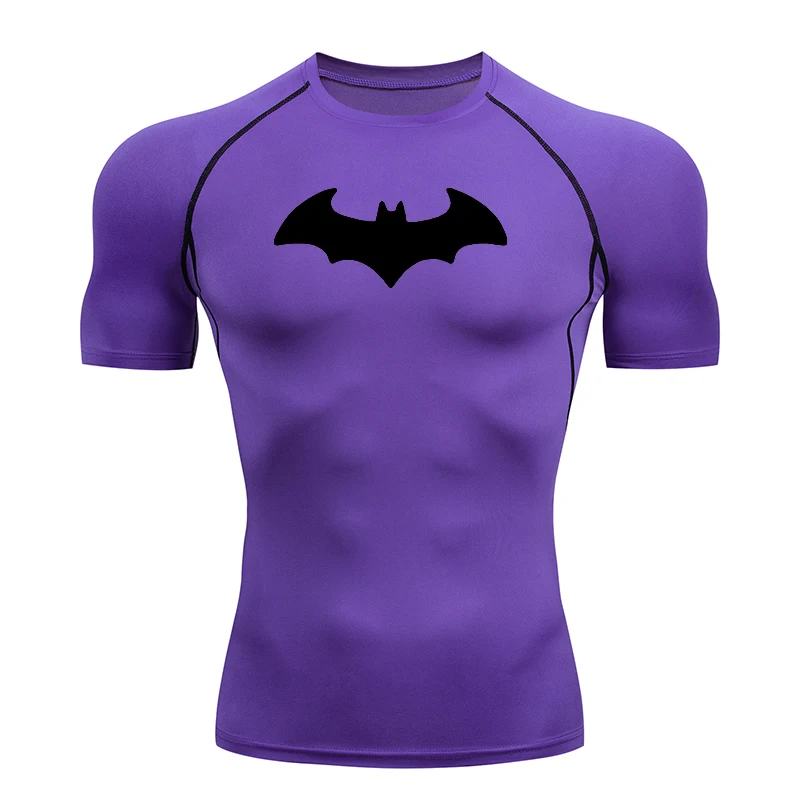 Bat Printed Men's Tight T-Shirt Running Compression T Shirt Gym Fitness Jogging Short Sleeve Male Casual Shirt Tops