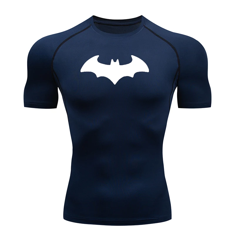 Bat Printed Men's Tight T-Shirt Running Compression T Shirt Gym Fitness Jogging Short Sleeve Male Casual Shirt Tops