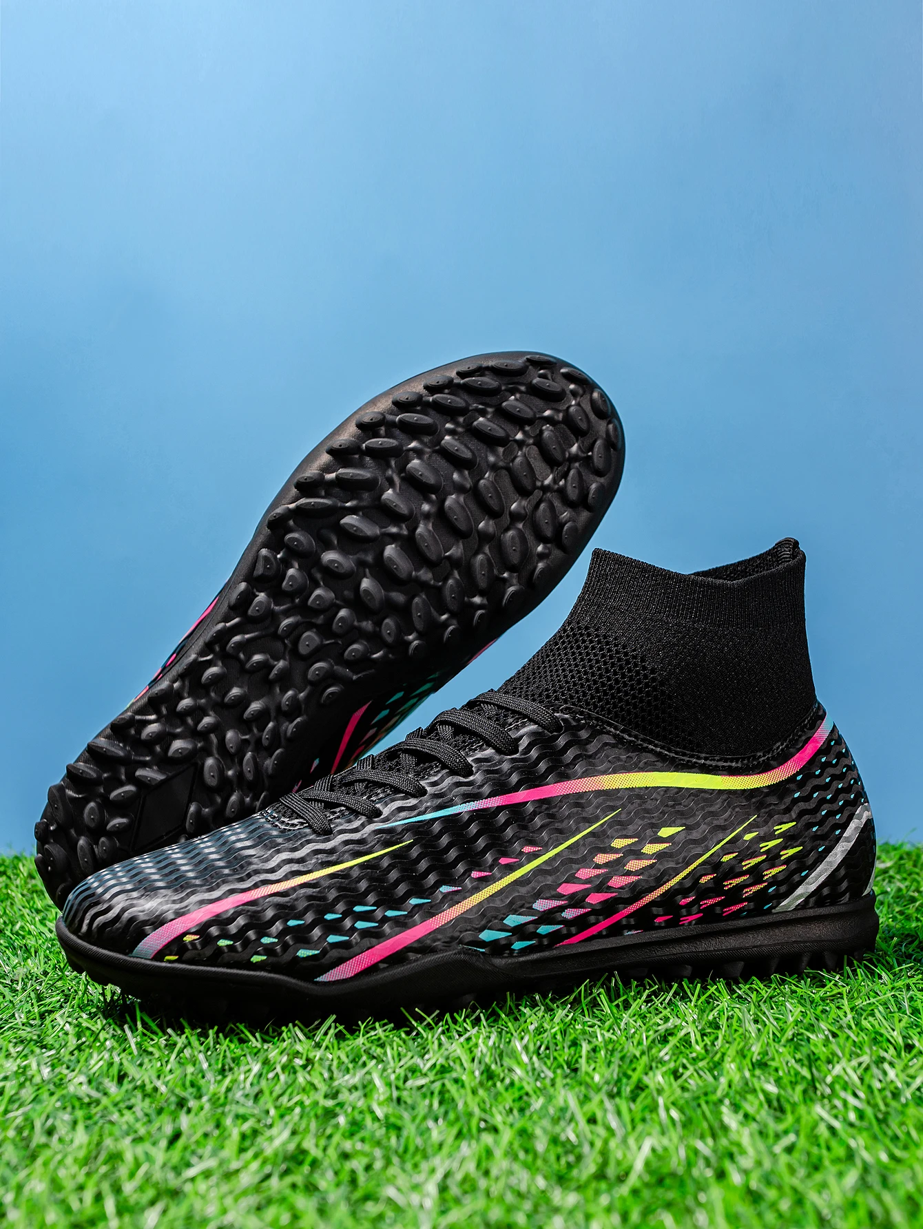 Professional Training TF Soccer Shoes for Men Women Kids PU+Fabric Breathable Wear-Resistant Rubber Sole