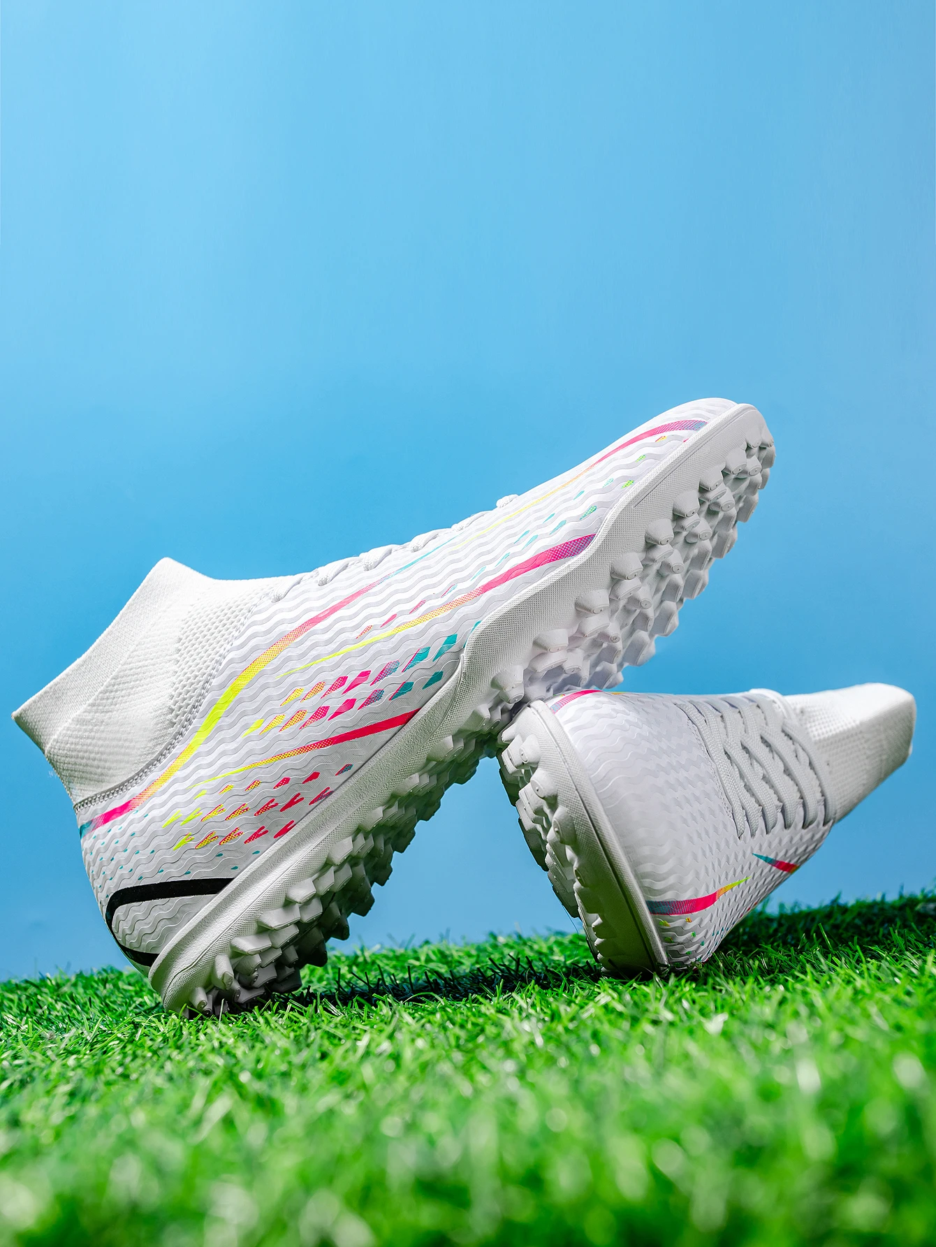 Professional Training TF Soccer Shoes for Men Women Kids PU+Fabric Breathable Wear-Resistant Rubber Sole