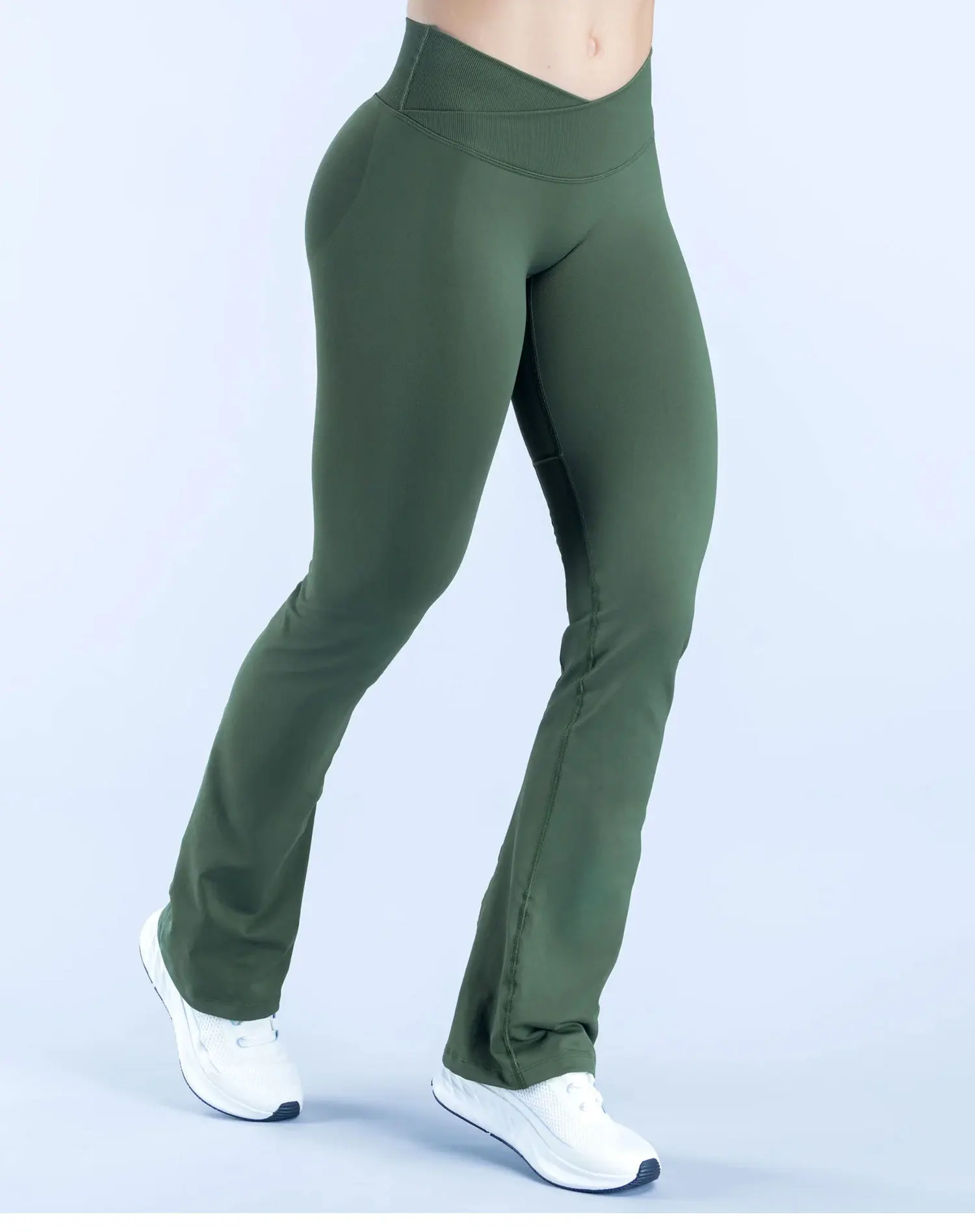 Vision Flares Leggings Women V Crossover Seamless Yoga Pants No Front Seam Sports Leggings Bootcut Workout Pants Tummy Control