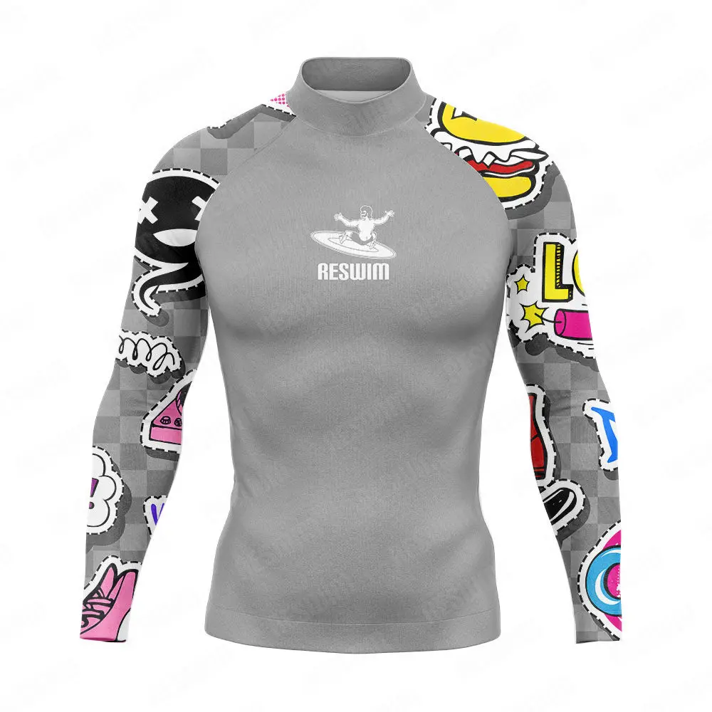 Men's Surfing Suit Funny Rash Guards Swimwear Long Sleeve T-shirt Boy Beach UV Protection Swimsuit Surf Swimming Tights Sports