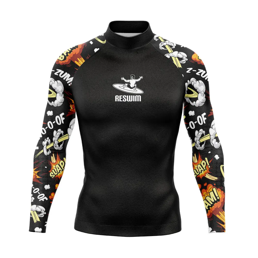 Men's Surfing Suit Funny Rash Guards Swimwear Long Sleeve T-shirt Boy Beach UV Protection Swimsuit Surf Swimming Tights Sports