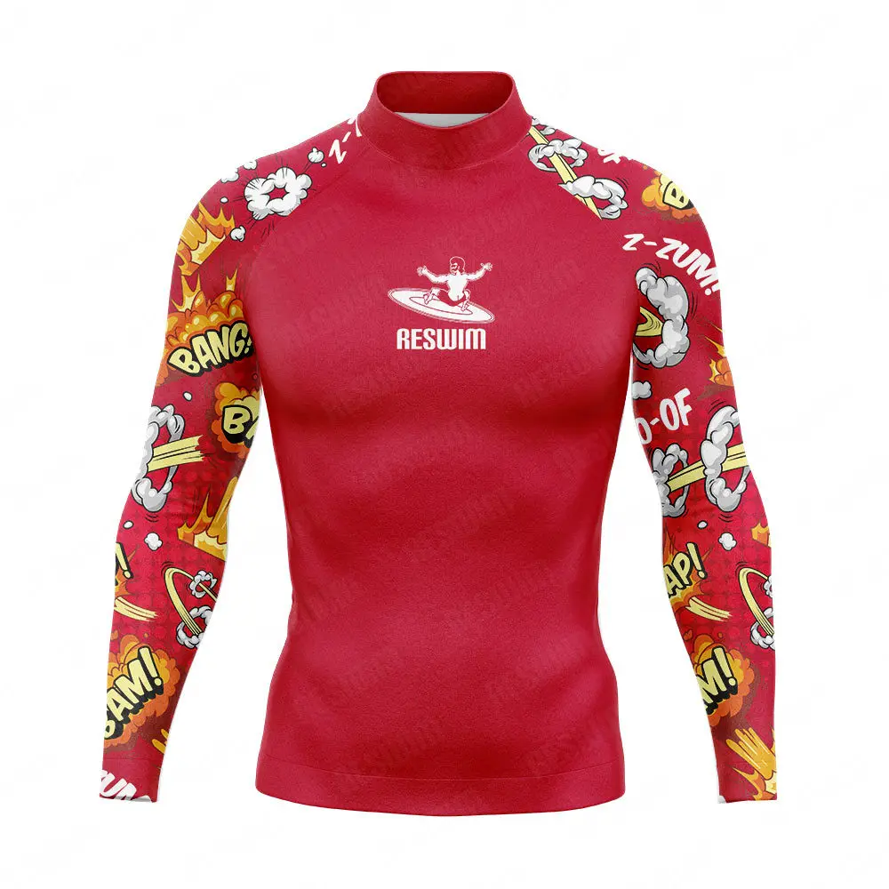 Men's Surfing Suit Funny Rash Guards Swimwear Long Sleeve T-shirt Boy Beach UV Protection Swimsuit Surf Swimming Tights Sports