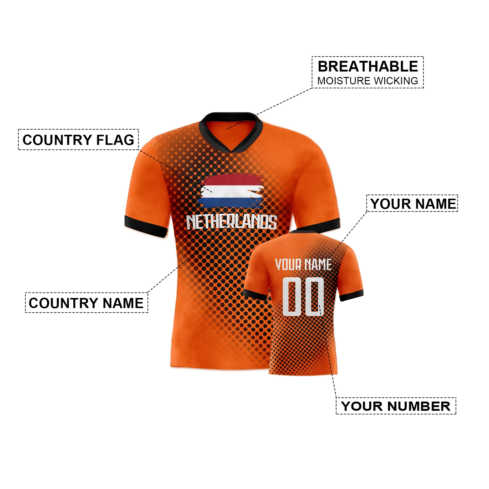 Custom Netherlands Soccer Jersey Dutch Football Team Shirt Personalized Name Number Soccer Jerseys for Kids Men Women