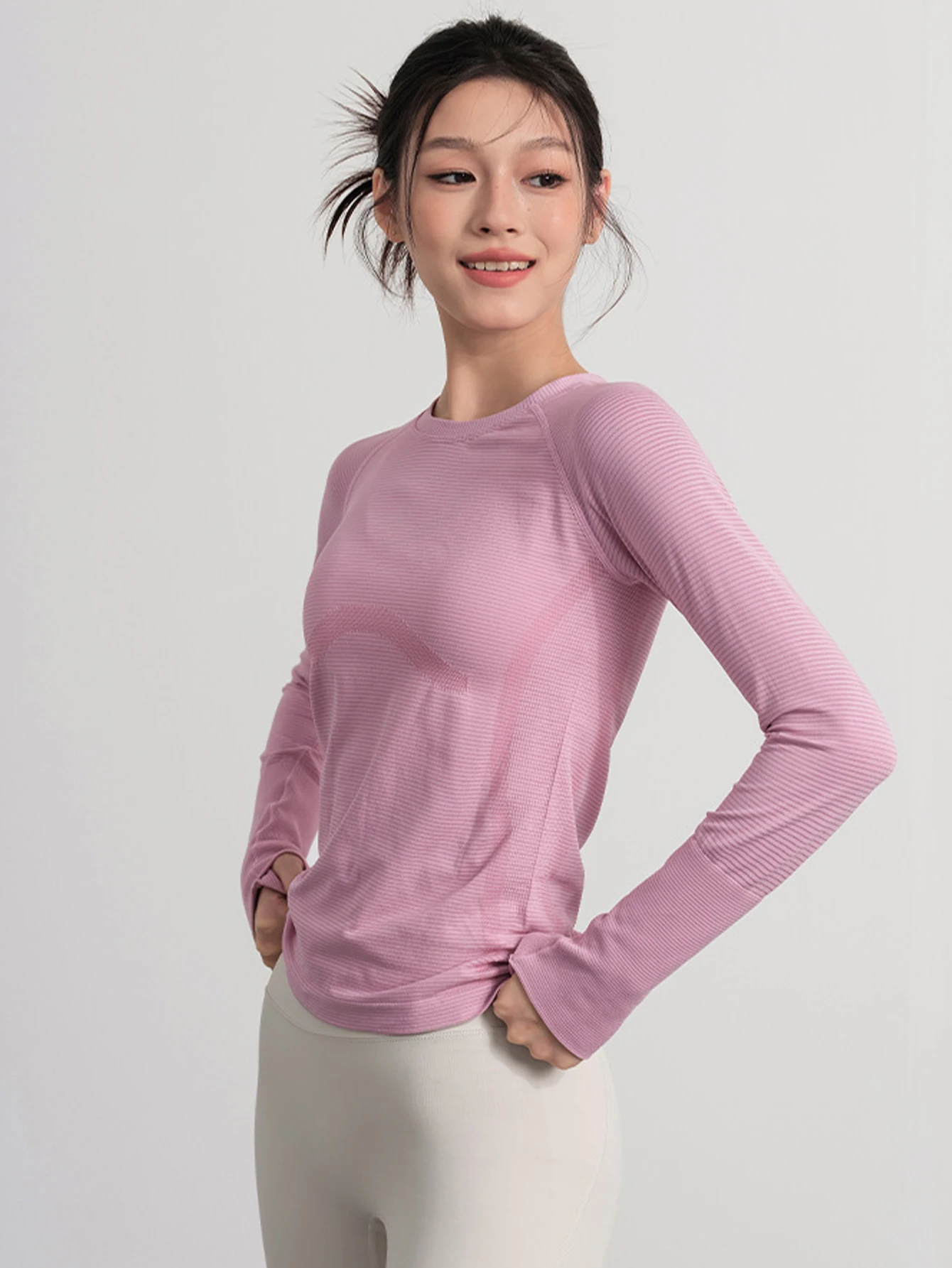 Women's Autumn & Winter Yoga Training Top, High Stretch Slim Fit Crew Neck, Quick-Dry Long Sleeve Sports Fitness Shirt
