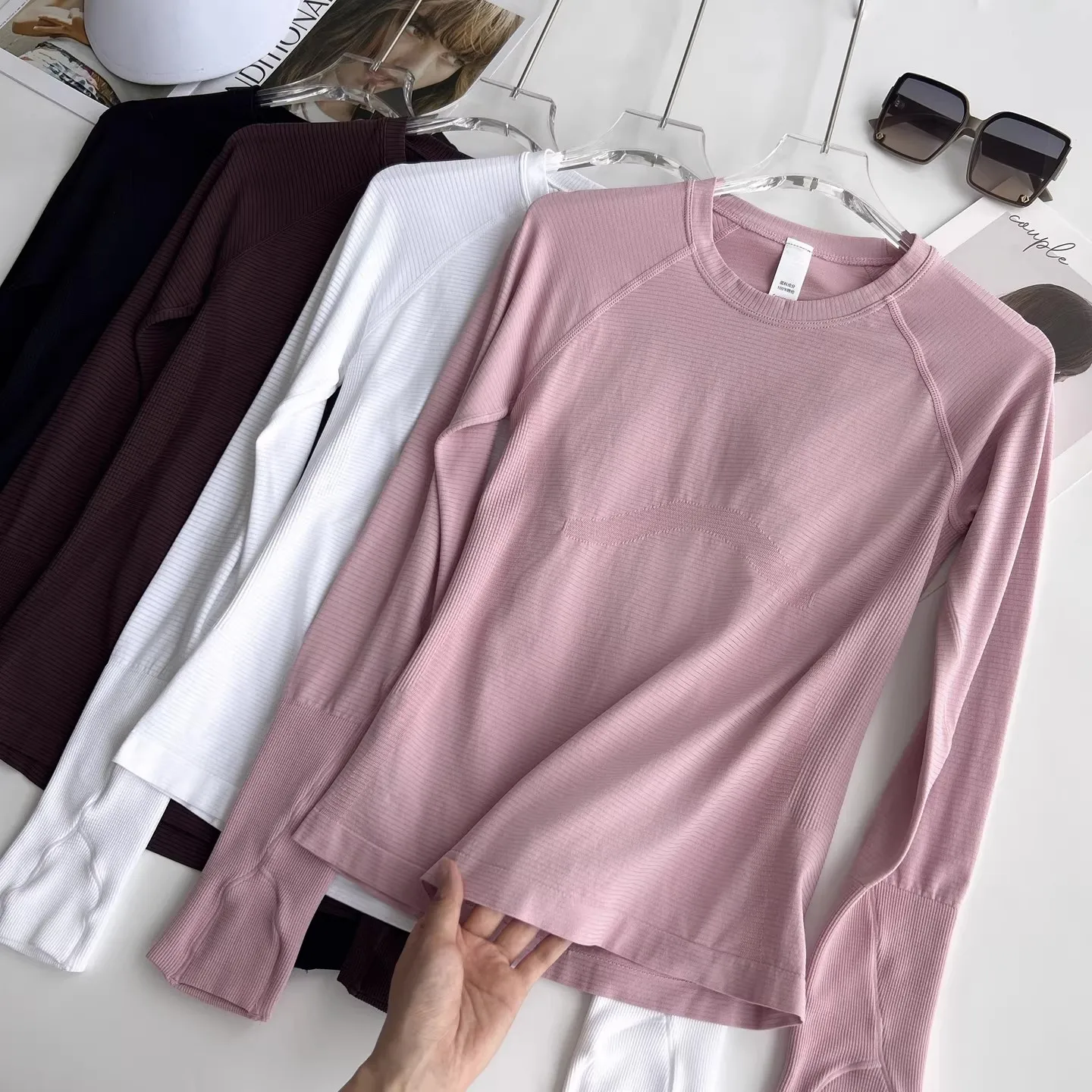 Women's Autumn & Winter Yoga Training Top, High Stretch Slim Fit Crew Neck, Quick-Dry Long Sleeve Sports Fitness Shirt
