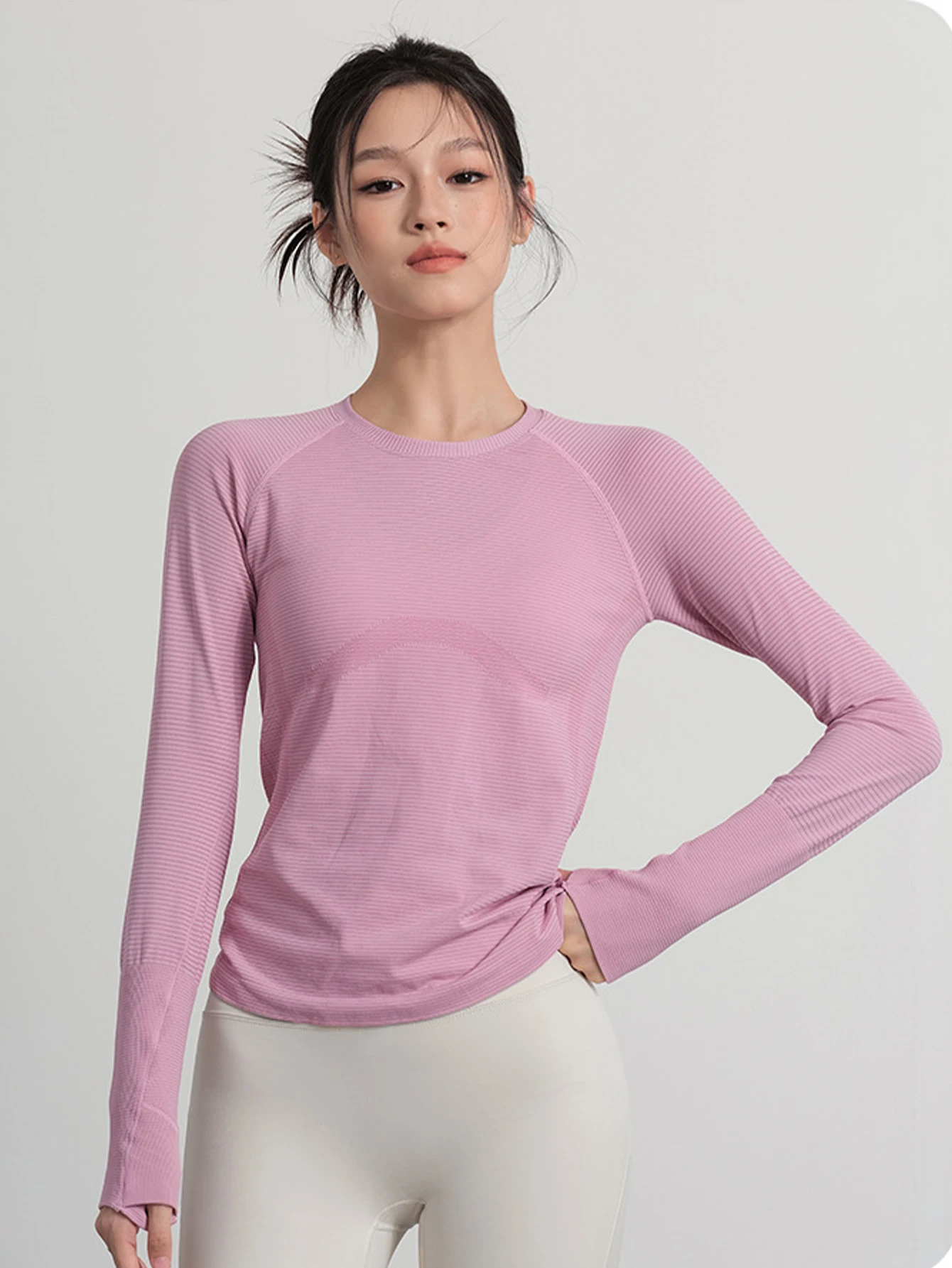 Women's Autumn & Winter Yoga Training Top, High Stretch Slim Fit Crew Neck, Quick-Dry Long Sleeve Sports Fitness Shirt
