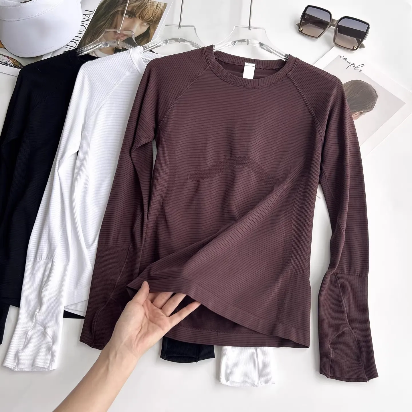 Women's Autumn & Winter Yoga Training Top, High Stretch Slim Fit Crew Neck, Quick-Dry Long Sleeve Sports Fitness Shirt