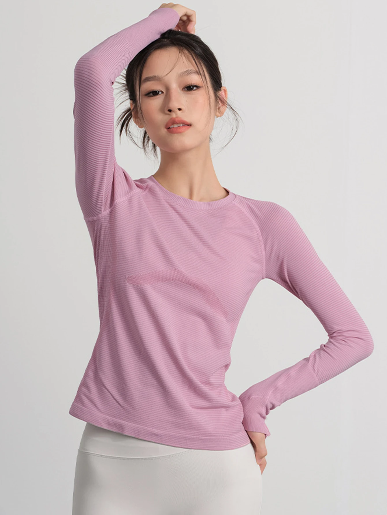 Women's Autumn & Winter Yoga Training Top, High Stretch Slim Fit Crew Neck, Quick-Dry Long Sleeve Sports Fitness Shirt