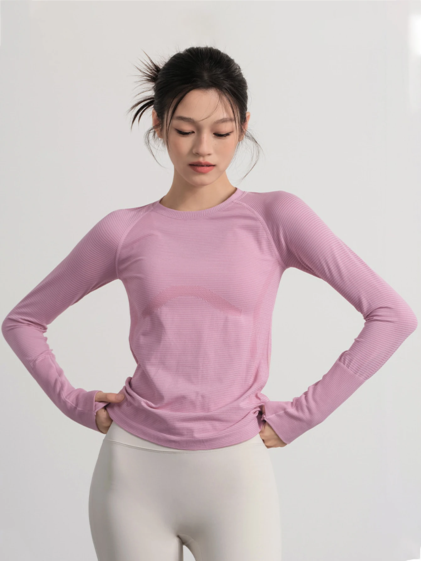 Women's Autumn & Winter Yoga Training Top, High Stretch Slim Fit Crew Neck, Quick-Dry Long Sleeve Sports Fitness Shirt