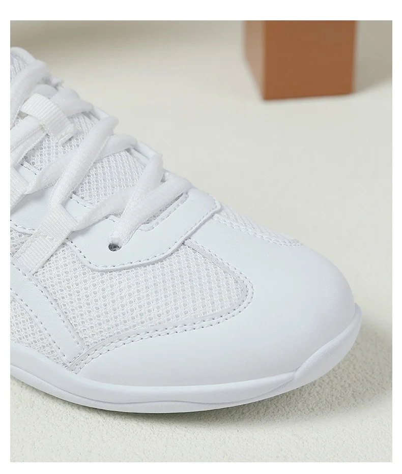 White Cheerleading Dance Shoes for Women Men Non-Slip Flexible Sole Breathable Mesh Athletic Training Sneakers for Gymnastics