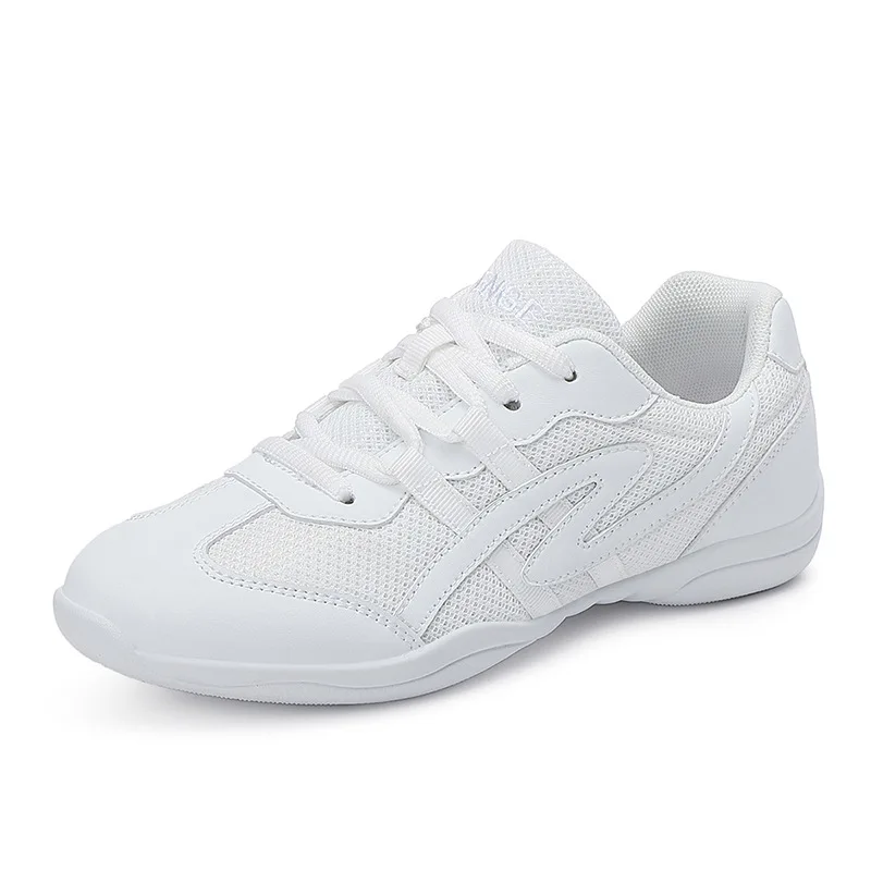 White Cheerleading Dance Shoes for Women Men Non-Slip Flexible Sole Breathable Mesh Athletic Training Sneakers for Gymnastics