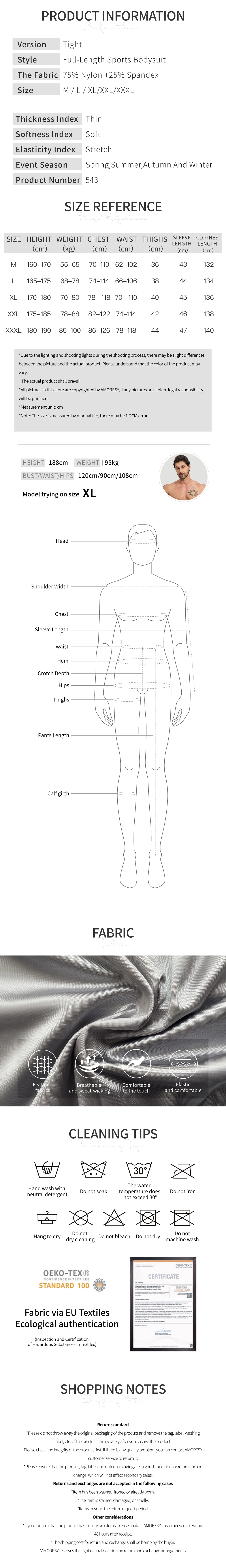 AMORESY Men's Color-block Sport Long-Sleeved Jumpsuit Tight-Fitting Spandex Swimsuit Swimwear Catsuit Overall Playsuits