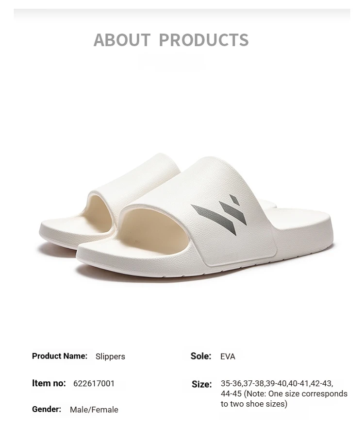 361 Degrees Men and Women slippers Breathable Soft Comfortable Skidproof Antibacterial EVA Outdoor Casual Home shoes 622617001