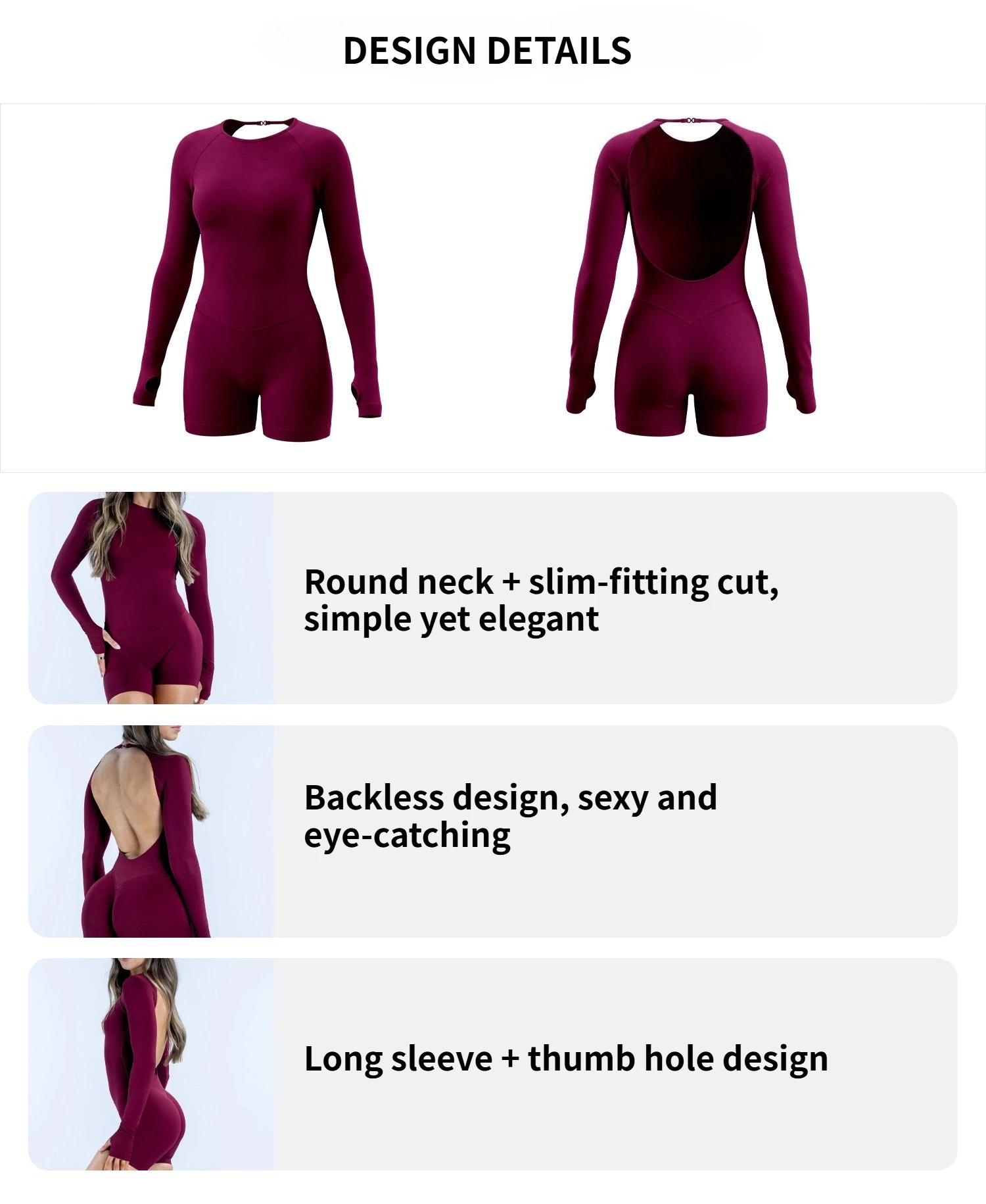 Denyf New-Women Activewear Bodysuit One Piece Backless Long Sleeve Short Leggings Seamless High Stretch for Yoga Run Gym Fitness