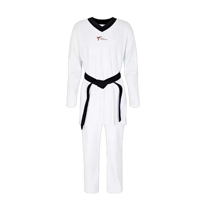 New HOT SALE Tight-Fitting Taekwondo Uniforms Quick-Drying Stretchable 110-200cm Kids Adults Black White Collar Beginner Suit