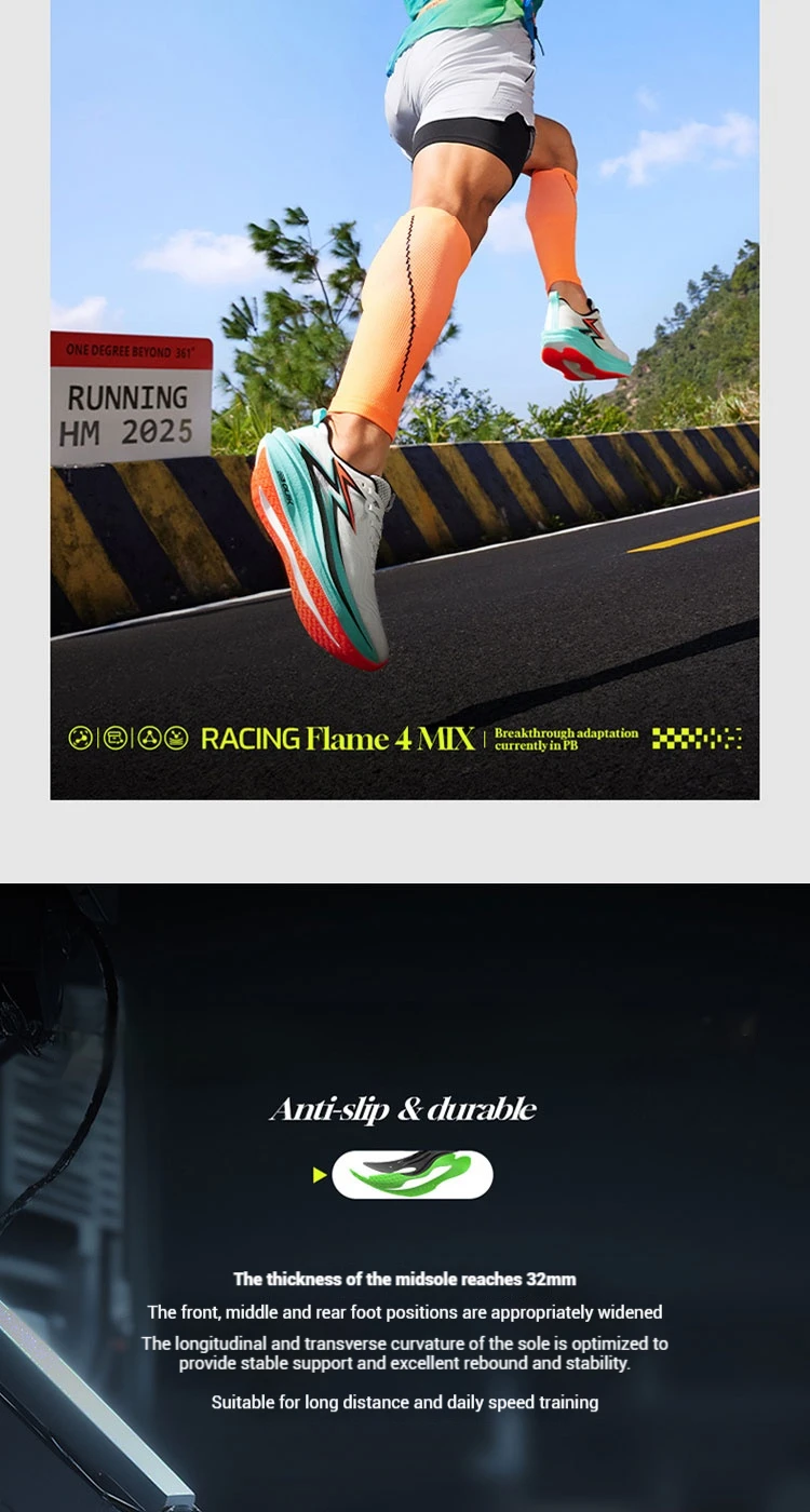 361 Degrees Flame 4.0 MIX Men's Carbon Plate Running Shoes Cushion Durable Lightweight Racing Marathon Male Sneakers 672512204