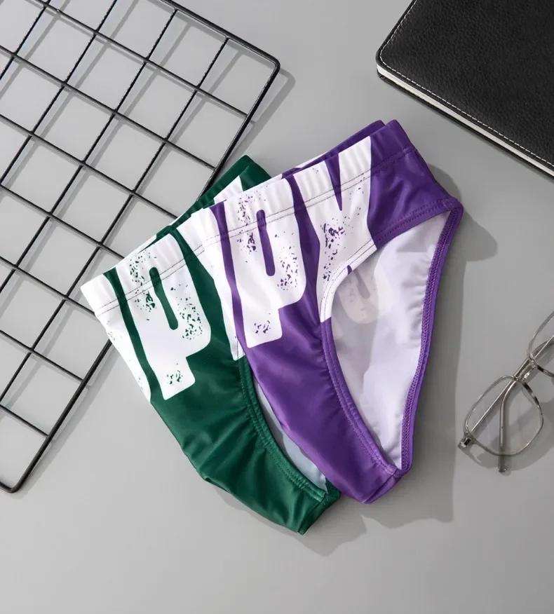 Men's Quick Dry Swim Trunks Low Waist Bikini Briefs Solid Color Training Swimming Suit Beach Shorts