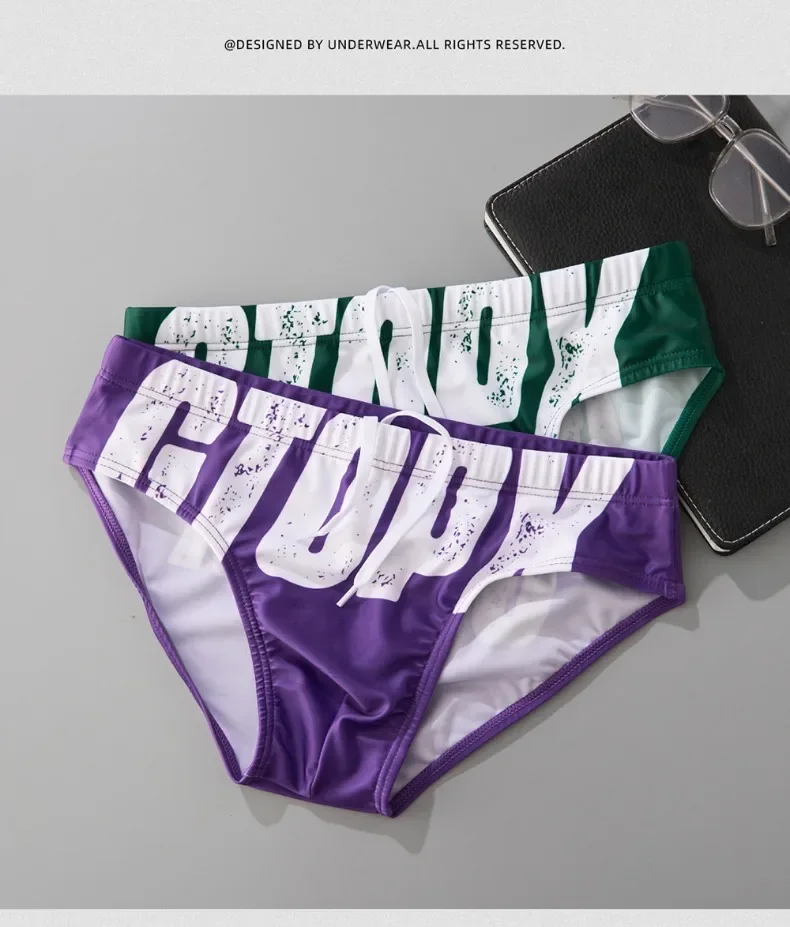 Men's Quick Dry Swim Trunks Low Waist Bikini Briefs Solid Color Training Swimming Suit Beach Shorts