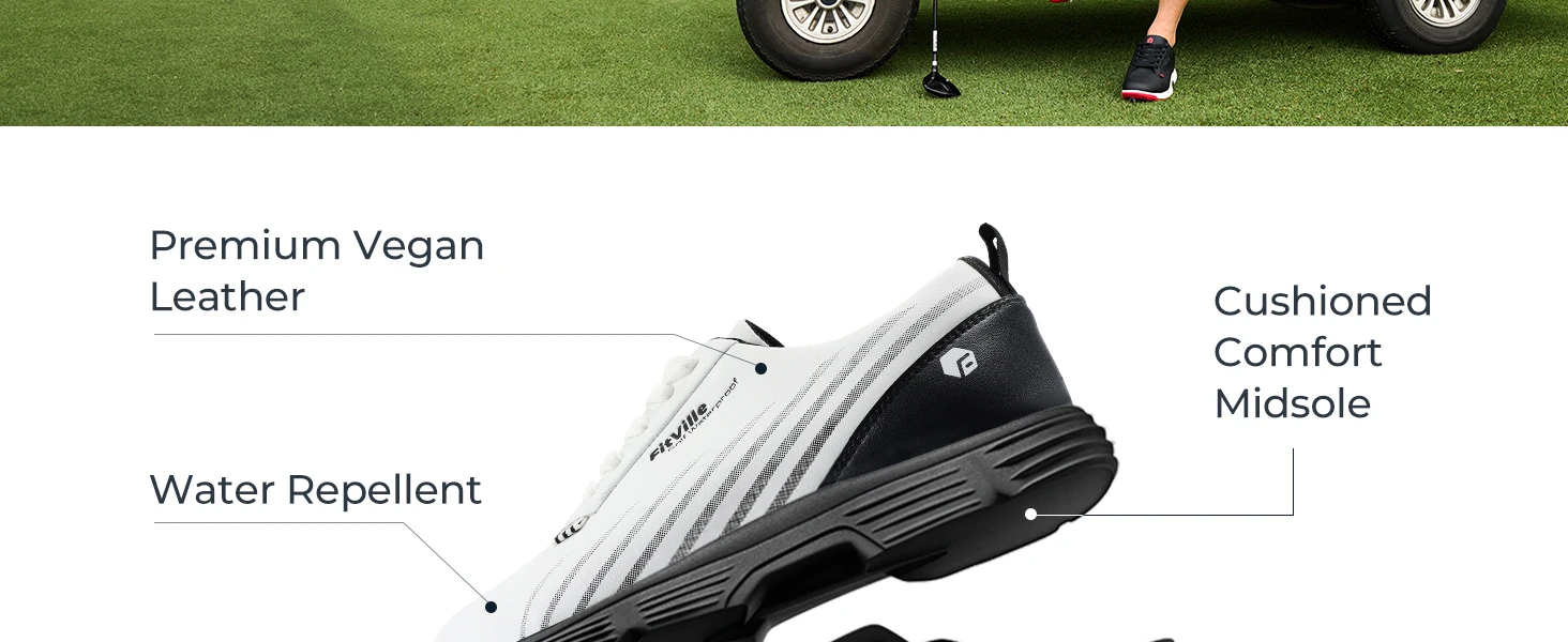 FitVille Waterproof Golf Shoes Wide Replaceable No-Slip Spikes Golfling Shoes for Men Professional High-Rebound Cushioning