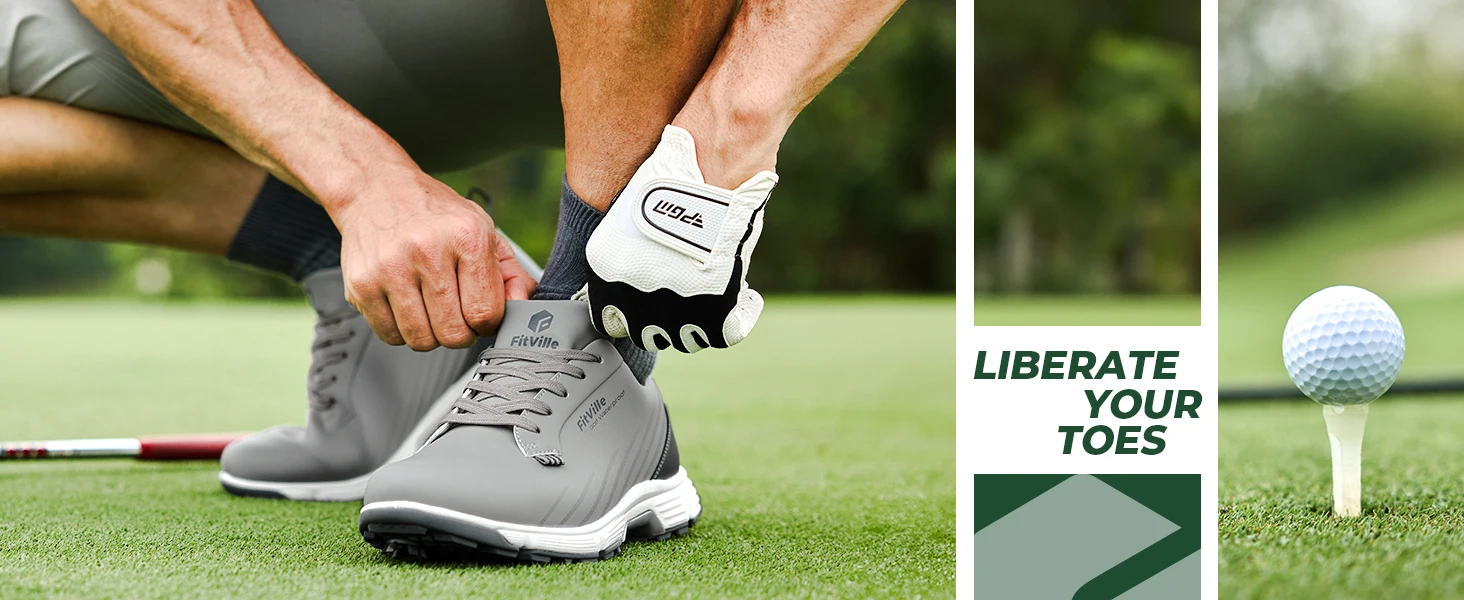 FitVille Waterproof Golf Shoes Wide Replaceable No-Slip Spikes Golfling Shoes for Men Professional High-Rebound Cushioning