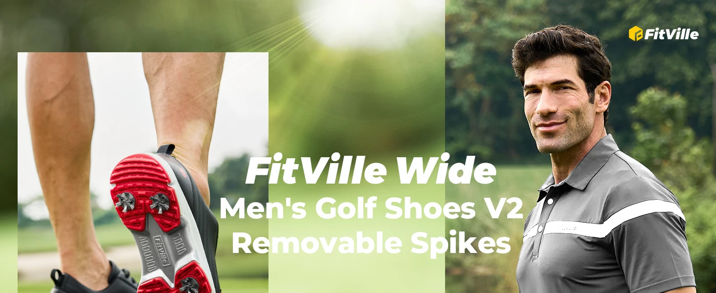 FitVille Waterproof Golf Shoes Wide Replaceable No-Slip Spikes Golfling Shoes for Men Professional High-Rebound Cushioning