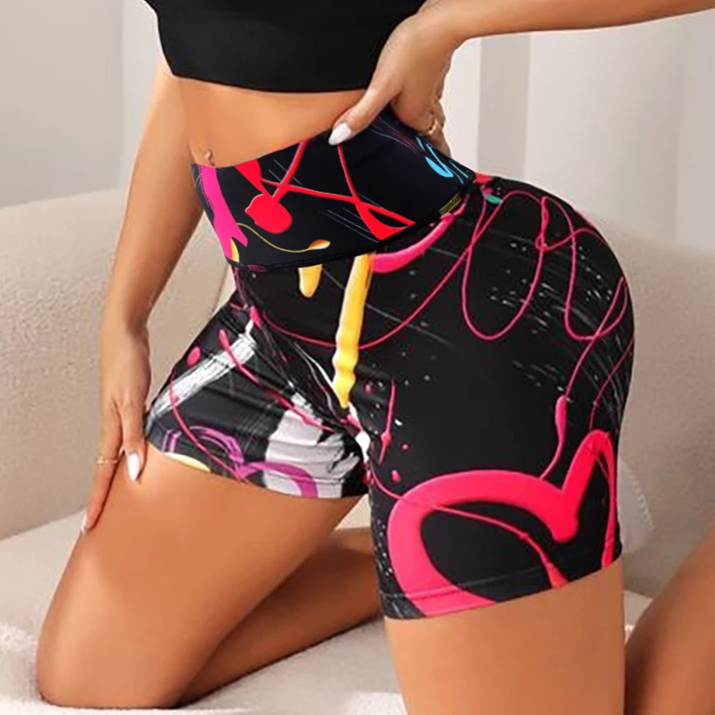 Love Print Yoga Shorts High Elasticity Fabric Inclusive Soft Skin-friendly Sport Casual Style Moisture-wicking