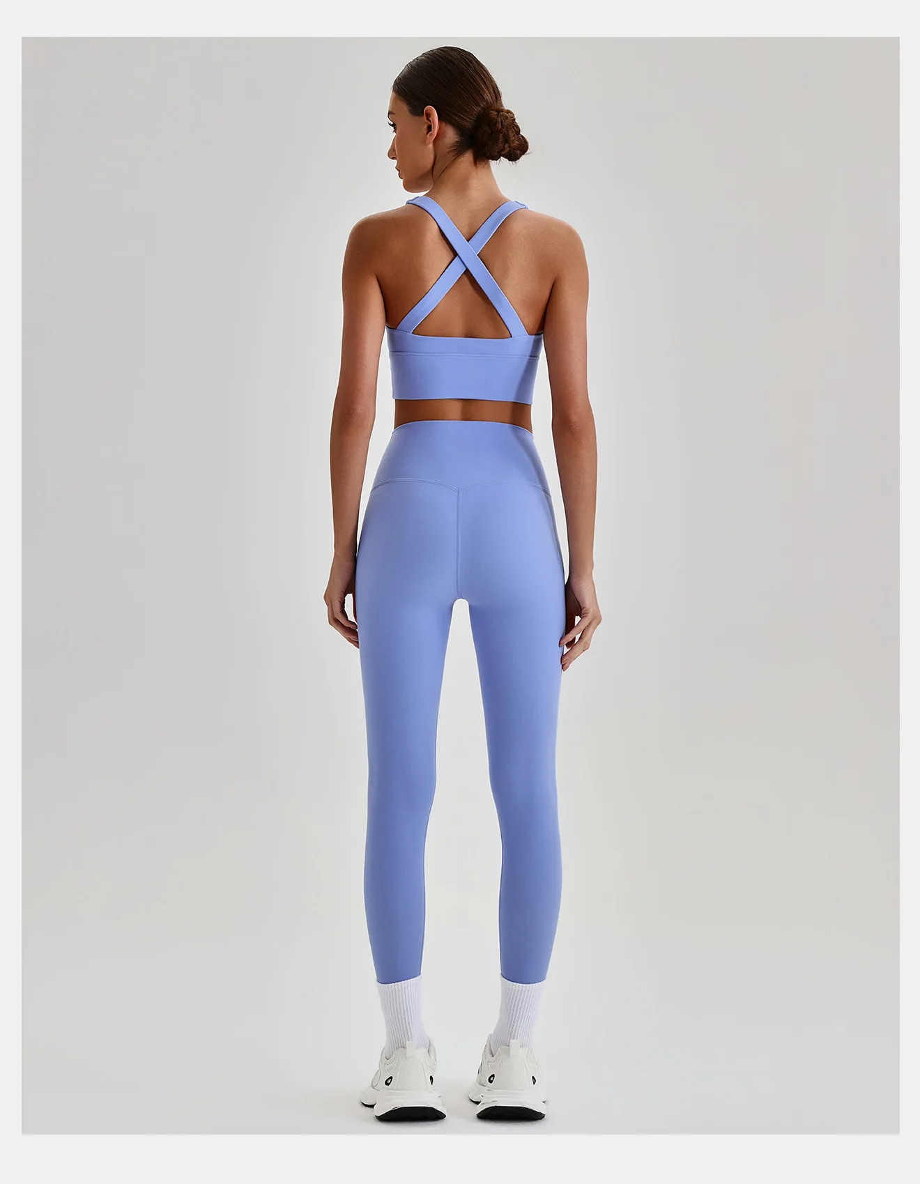 Women Cross Back Spaghetti Strap Sports Bra Yoga Set Quick Dry 2Pcs Outfit Gym Running Workout Activewear 0558
