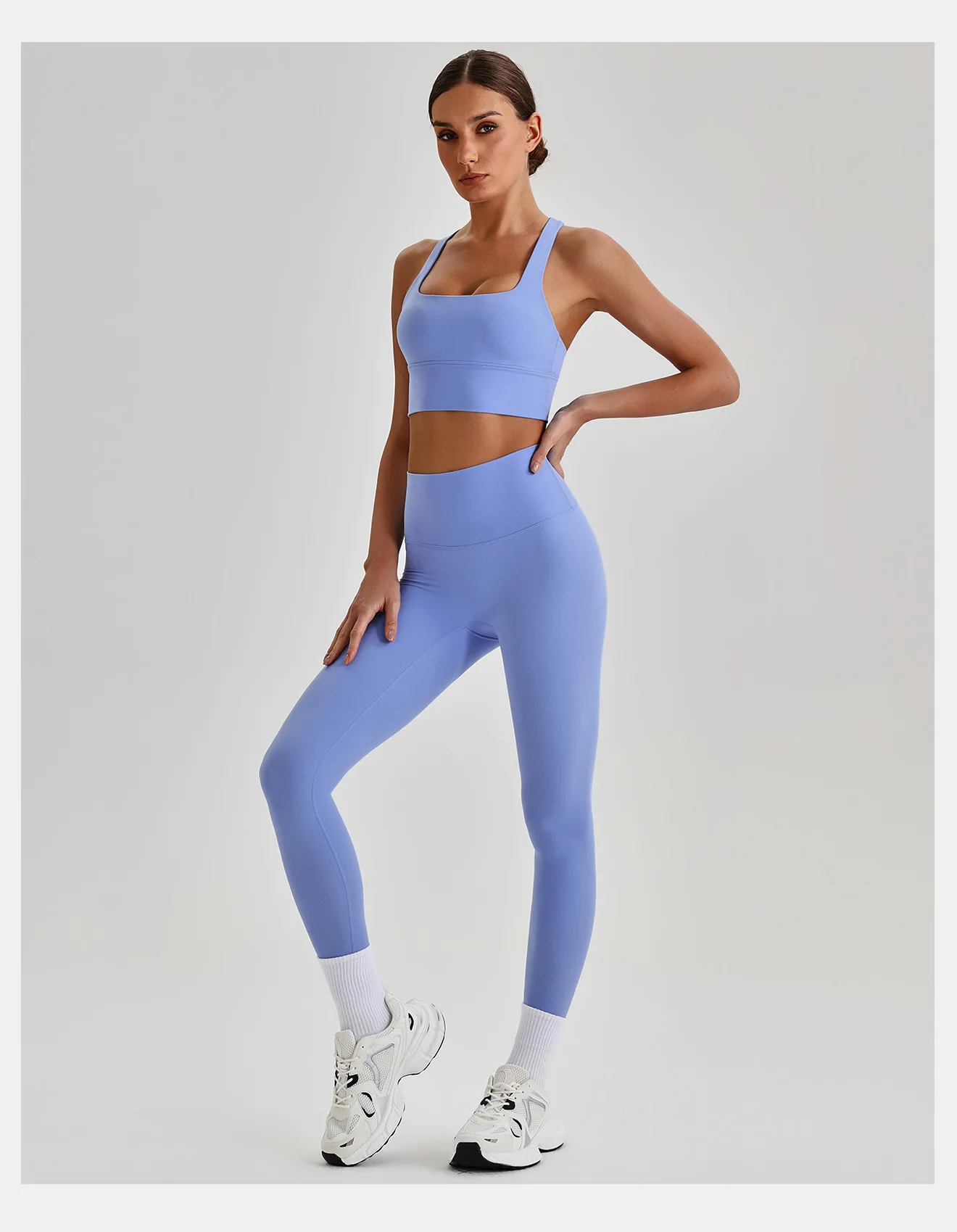 Women Cross Back Spaghetti Strap Sports Bra Yoga Set Quick Dry 2Pcs Outfit Gym Running Workout Activewear 0558